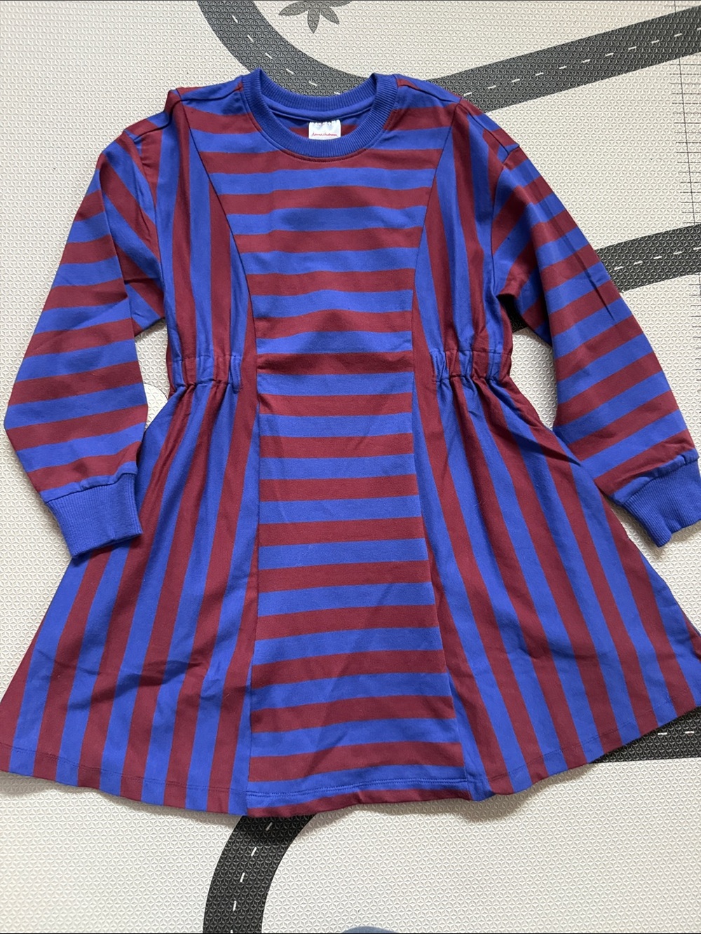 Hanna Andersson Blue and Burgundy Striped Long-Sleeve Dress